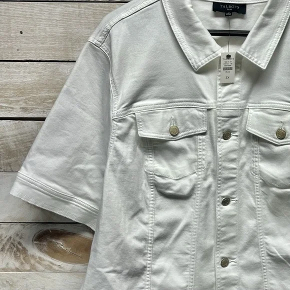 Talbots Denim Jean Jacket Womens 3X White Short Sleeve Button Down New NWT - Picture 6 of 13